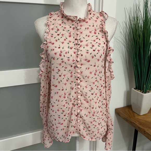 L'ACADEMIE Bell Button Up Top SZ Small Amber Floral Ruffle Feminine EUC - Picture 4 of 9